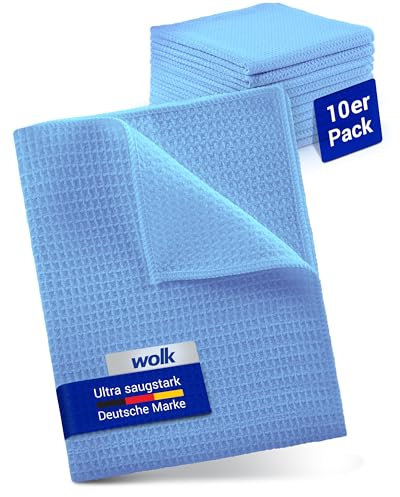 wolk Waffeltücher - Mikrofasertuch mit Waffelstruktur - 10 Stück - Größe: 38 x 38 cm - Farbe: blau - Lappen, Reinigungstücher, Putztücher - Bad, Küche, Gastronomie