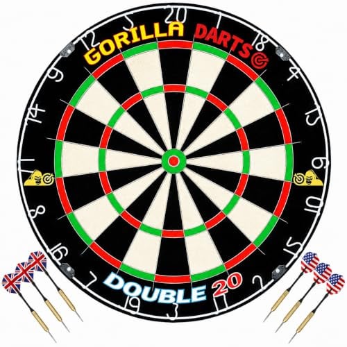 Gorilla Darts Double 20 Steel Dart Board Dartboard set with 6 pcs Steel Tip Darts 6 Flights Rotating Number Ring + Staple-Free Bullseye