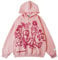 Aelfric Eden Hoodie Oversize Damen Kapuzenpullover Baumwoll Pullover Winter Cartoon Line Character Print Sweatshirt Baggy Mit Kapuze Sport Gym Athletic Streetwear Rosa S