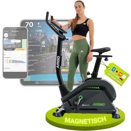 Hop-Sport Ergometer HS-120H Argo – Heimtrainer Fahrrad mit Bluetooth & App Steuerung, 12 Trainingsprogramme, wattgesteuert – Heimtrainer mit leiser 10 kg Schwungmasse, 32 Bremsstufen