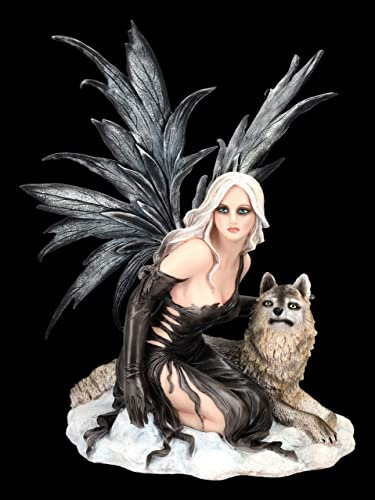 Elfen Figur mit Wolf als Beschützer | Statue Fantasy Deko