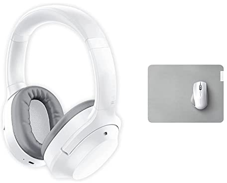 Razer Opus X - Kabelloses Headset mit niedriger Latenz und ANC-Technologie Mercury Weiß & Pro Glide - Weiches Mauspad für Komfort und Produktivität im Büro (Texturierte Stoff-Oberfläche) Weiß