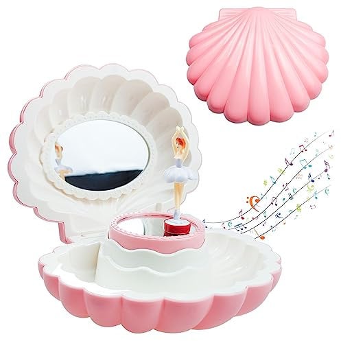 Schmuckkästchen Mädchen mit Spiegel, Geschenke mit Muscheln Ballett mit Melodie Geburtstag Geschenke für Mädchen