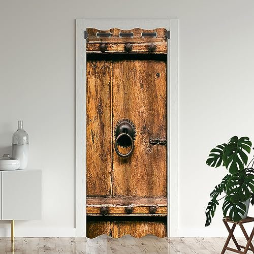 ONINUO Holztürvorhänge für Türen, Bauernhof, Dorf, Scheune, Kunst, ländlicher Verdunkelungsvorhang für Kinderzimmer, Schrank, Ösen, wärmeisoliert, Sichtschutz-Türvorhänge für Raumteiler, 132 x 203 cm