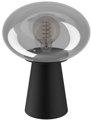 EGLO Tischlampe Madonnina, Nachttischlampe mit Glaskugel, Deko Tischleuchte für Schlafzimmer und Wohnzimmer, Metall in Schwarz und Glas in Grau-transparent, E27 Fassung, 32,5 cm