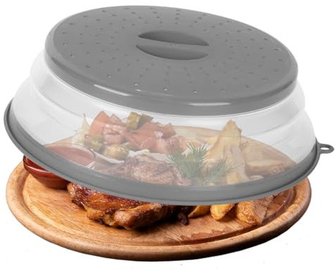 ALXBSONE Cubierta de microondas para alimentos, cubierta protectora contra salpicaduras para microondas, tapa de plato para microondas mediana (gris)