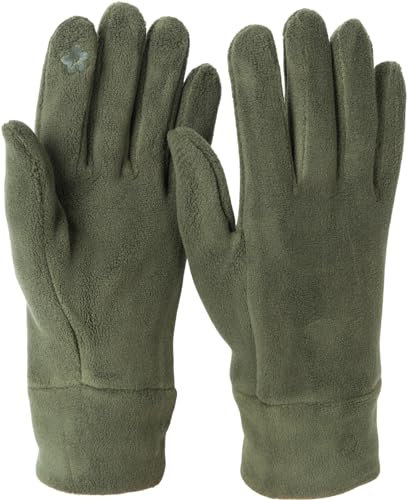 styleBREAKER Damen Touchscreen Fleece Handschuhe Einfarbig, warme Fingerhandschuhe, Winter 09010047, Farbe:Dunkeloliv