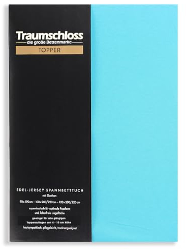 Traumschloss Topper Spannbettlaken Edel-Jersey Mako-Baumwolle Elasthan 4-10 cm Steg 180-200x200-220 türkis | 165g/m², 95% gekämmte Mako Baumwolle, 5% Elasthan