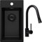 PRIMAGRAN Lavandino da Cucina Tutto Nero 28x50cm, Lavello da Cucina a 1 vasca + Sifone Classico + Rubinetto 40x20cm, Lavabo da Cucina Incasso al mobile 30cm - Riga