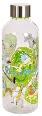 Elbenwald Rick and Morty Trinkflasche - 850 ml mit Portal Motiv, Wasserflasche mit Schraubverschluss, 22,5 cm Höhe - Transparent/Grün