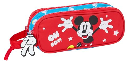 Safta Mickey Mouse Fantastic Doppelmäppchen für Kinder, ideal für Kinder im Schulalter, bequem und vielseitig, Qualität und Widerstandsfähigkeit, 21 x 6 x 8 cm, Blau/Rot, blau/rot, Estándar, Lässig