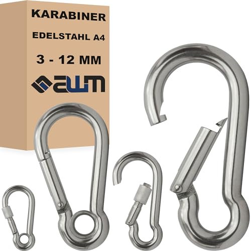 Edelstahl Karabiner Karabinerhaken Kausche Mutter klein groß Schnapphaken V4A AISI 316 Schlüsselanhänger Zubehör (Karabiner, 4 x 40 mm (bis 260kg) - 4X)