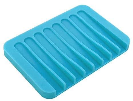 bephible Porte-savon auto-drainant - Support de douche - Antidérapant - Anti-fuite - Flexible - Plateau de rangement pour la maison, l'hôtel, la cuisine - En silicone - Bleu - Taille unique