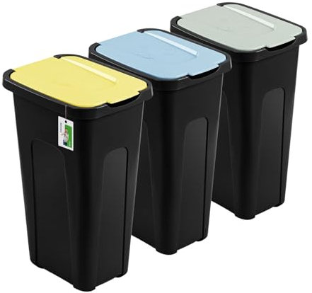 PAFEN Großer Mülleimer 30l mit Deckel – 3er Set Abfallbehälter 550 x 275 x 370mm - Abfalleimer für Trennen Abfalltonne Mülltrennung Abfallsammler | Schwarz