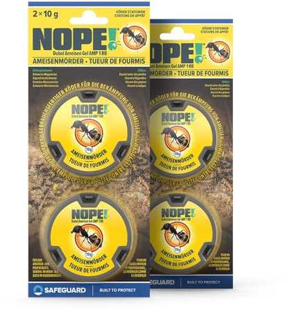 NOPE! Boîtes Appât Anti-Fourmis 4 x 10g – Intérieur & Extérieur – Gel à Faible Toxicité – Élimine la Fourmilière – Protection Durable