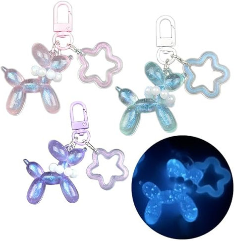 QIKAIDE 3 Stück Ballon Hund Design Schlüsselanhänger für Frauen Niedlich Schlüsselanhänger Zubehör für Autoschlüssel, Night Glow 3 Stück, Large