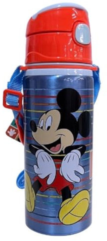 PELLECCHIA 1969 |Borraccia in alluminio con cannuccia da 600 ML | con cinghia per appenderla, apertura automatica con pulsante realizzata per (Mickey 2)