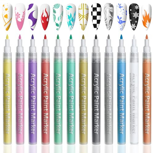 12 Color Nail Art Pens Set, Nail Art Graffiti Pen Nail Drawing Pen, Quick Dry & Waterproof Nail Polish Pen Nail Varnish Pens, Manicure Polish Tools for DIY Dot Line Pattern Nail Art Design