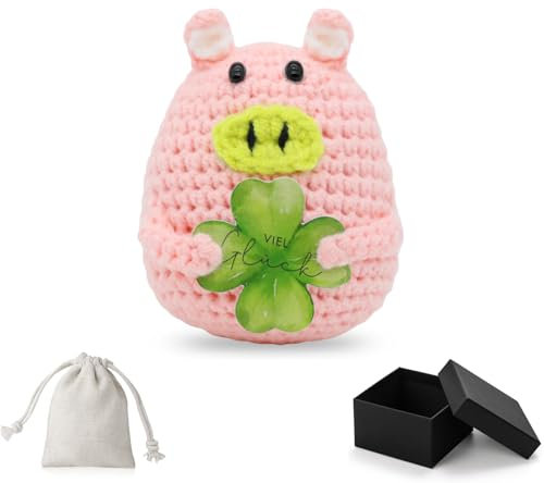 Sugeru Gestricktes Glücksschwein mit Kleeblatt, Glücksbringer Geschenk und Kreative Strickwolle Schweinchen Puppe, Motivationsgeschenke,Gute Besserung Geschenke,Valentinstag-Geburtstagsgeschenk