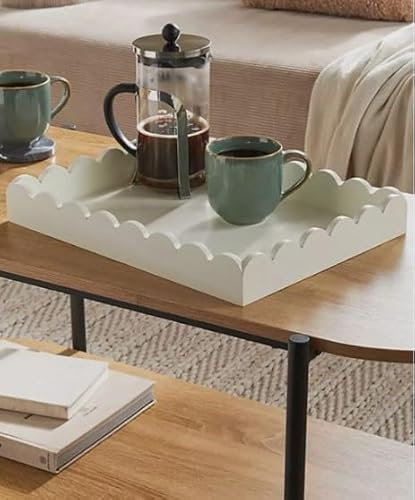 New Gorgeous Trending White Scalloped Wooden Tray Home Decor