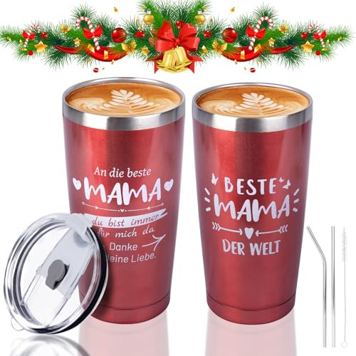 Belillpipi Weihnachtsgeschenke für Mama, Geschenkideen für Mutter, Thermobecher für Beste Mama, Lustige Geschenke für Geburtstag, Weihnachten, Muttertag, 20 oz