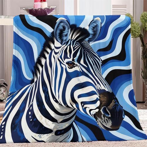 ACSMCQ Coperta Plaid in Pile Struttura animale zebra blu 100x130 cm Morbida Coperta in Flanella Durevole e Caldo 3D Stampa Peluche Coperte Copriletti per Letto Divano Soggiorno Ufficio