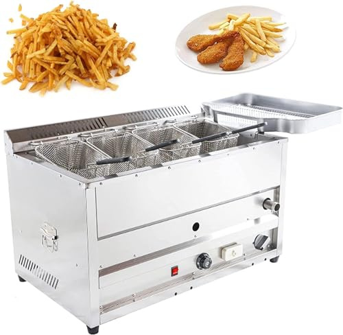 Kommerzielle Gasfritteuse, Propan-Gasfritteuse, freistehende Temperaturkontrolle, Gasfritteuse, Edelstahl-Tankkorb, Tischplatte, für Pommes Frites, Restaurant, Zuhause, Küche (Größe: Stil 3)