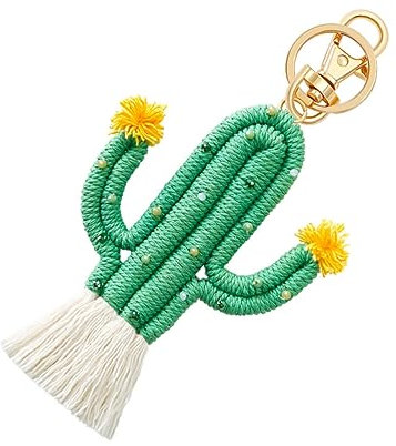 VALICLUD Cactus Keychain Plant Decor Cartoon Cactus Key Ring for Backpack Lightweight Hanging Accessory for Boys and Girls and Nature Lovers Bohemian Woven Design