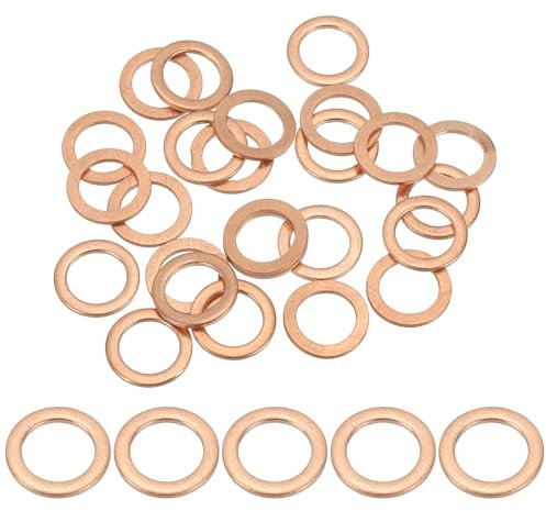 PATIKIL M8 Copper Washer Sealing Ring, 25 Pieces 8mm ID 12mm OD 1mm Thickness Metric Flat Sealing Gasket Crush Washer for Screws Bolt Sump Plugs Oil Drain