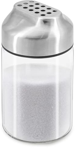 Aelga Salt Shaker - 12 OZ Glass Spice Shaker Parmesan Cheese Shaker with Large Holes - Stainless Steel Lid