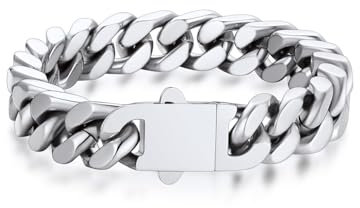 Bandmax 21CM Armband Herren Edelstahl Panzerkette 12MM breit Kubanische Kette Jungs Modeschmuck Accessoire