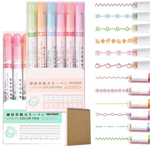 SHENG EN Border Pen - GraceGrip MagicBorder Pen, Curve Highlighter Pens Set, Border Design Pens, Fun Pens Different Shapes, 6 Color Curve Pens Highlighters Markers for Drawing Note Taking(A+D)