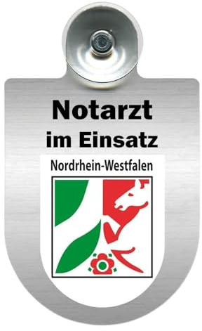 Alu-Dienstschild Notarzt im Einsatz, Schild mit Saugnapf für Fahrzeug Windschutzscheibe, 10x16 cm (Nordrhein-Westfalen)