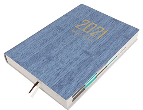 DIKACA 2021 Erinnerungsbuch Zeitplan Buch Agenda Notebook Kalender-notizbuch Planungsbuch Zeitplan-notizbuch Notizpolster Praktisches Terminheft Kalenderbuch Hochwertiges Pu-leder Blue