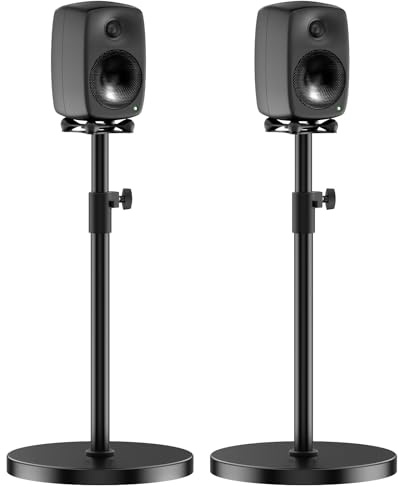 Height Adjustable Speaker Stands Pair for Genelec G One 8010A Speaker Stand with Cable Management - Heavy Duty Floor Speaker Stand for Genelec Studio Monitor Stands Up to 30 Lbs