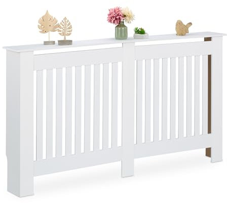 Relaxdays Cubre Radiador, Diseño Rústico, 83 x 152 x 19 cm, para Calefactores Antiguos, Cubreradiador, MDF, Blanco, 100% Tablero de Fibras, XL