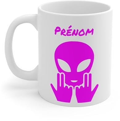 Mug Alien Personnalisé avec Prénom Tasse Humour Rose OVNI Signe Jul Cadeau Drôle et Original (Violet)
