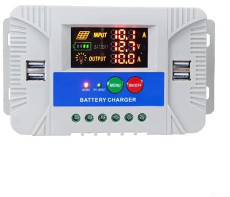BlissfulAbode Solarladeregler, 20 A, Solarmodul-Regler, 12 V, 24 V, Auto für Akku für Ladegerät, mit LCD-Display, Temperatursensor, 4 USB-Anschlüsse für Säure-Lithium, für LIFEPO4-Batterien