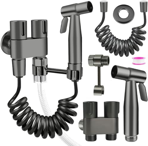 wiipara Edelstahl Bidet Handbrause für Toilette mit Dual-Modus (Jet/Sanft Sprayer), WC Dusche Hand Bidet Set mit Doppelsteuerventil, Schlauch, Wandhalterung für G1/2 Anschluss, Einfache Montage