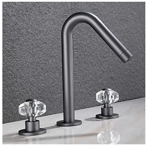 YCVAWEOD Gold Badezimmerbecken Wasserhahn Taillationsmischmischungshahn Brass weit verbreitete Kristallspüle Tap Messing Waschbecken Wasserhahn 8 Zoll DREI Loch (Farbe: Gris) LWX