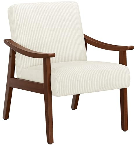 Yaheetech Loungesessel Polstersessel aus Kordstoff Relaxstuhl mit Beinen aus Massivholz Einzelsofa bis 136 kg Belastbar fürs Wohnzimmer/Schlafzimmer/Empfangsraum Beige
