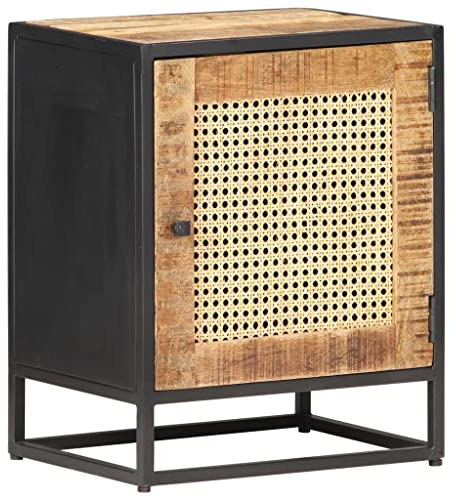 ULUYYUC Nachttisch 40x30x50 cm aus massivem Mangoholz mit Wiener Geflecht handgewebt Eisenrahmen schwarz Modernes Design Robust für Schlafzimmer Wohnzimmer Flur