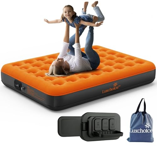 Luxchoice Air Mattress Double Air Bed with USB Pump 200×152×22cm 250KG Max | Inflatable Mattress Inflate in 3 Mins, Portable, Comfort Flocked Surface, Blow up Bed for Camping and Guest