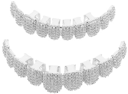 Supvox Zahngrills Strass Silber Für Männer Und Frauen | Für Männer Und Frauen, Für Cosplay, Für Halloween-Kostüm, Hip-Hop-Stil