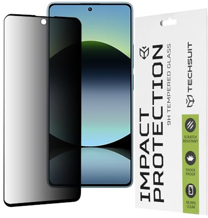 Techsuit Sichtschutzfolie für Xiaomi Redmi Note 14S Gehärtetes Glas mit 9H Härte, Vollständige Abdeckung, Stoßschutz, Blickschutz Beschichtung, Anti Fingerabdruck, Blasenfrei, 111D Privacy Full Glue