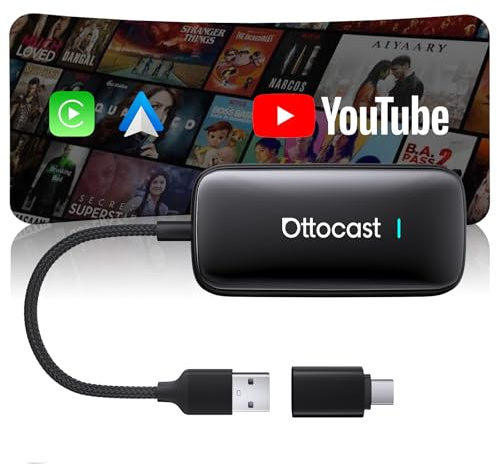 OTTOCAST Play2Video Ultra 2026 AI Box, Kabelloser CarPlay & Android Auto Adapter mit YouTube/Prime Video, WiFi 6, 4GB+32GB, Plug & Play, für Autos mit kabelgebundenem CarPlay ab 2016