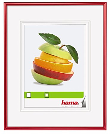 Hama Bilderrahmen Sevilla, 15 x 20 cm mit Passepartout 10 x 15 cm, hochwertiges Glas, Kunststoff Rahmen, zum Aufhängen und Aufstellen, rot