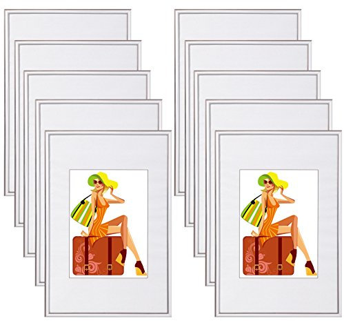 WOLTU Bilderrahmen 10x15 cm Set of 10 Fotorahmen aus Kunststoff mit Passepartout, Posterrahmen zum vertikalen oder horizontalen Aufhängen/Aufstellen, Collage Wanddeko, Silber