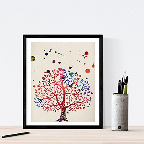 Nacnic Baum Aquarell Poster. Wasserfarbe Stil Wanddekoration Abbildung von bunten Malereien. Verschiedene kreative und mehrfarbige Natur Bilder ohne Rahmen. Größe 24x30cm.