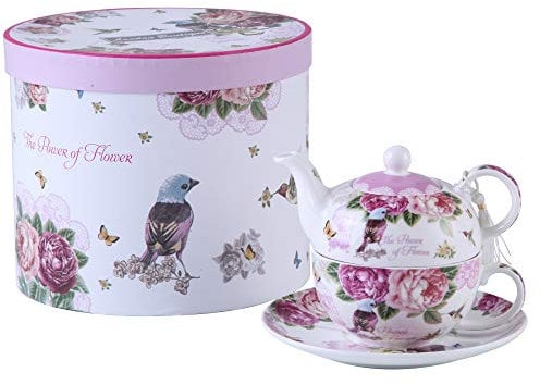 London Boutique Tea for One - Juego de Tetera, diseño de Flores y Rosas, Color Lavanda